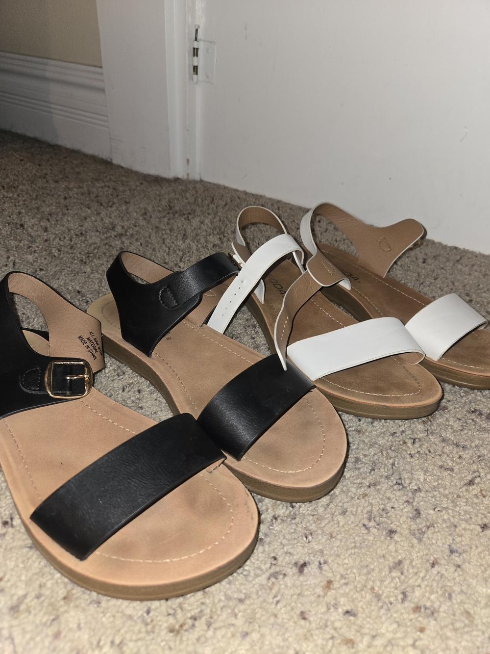 Soda Two-Band Slingback Sandals in Black and White